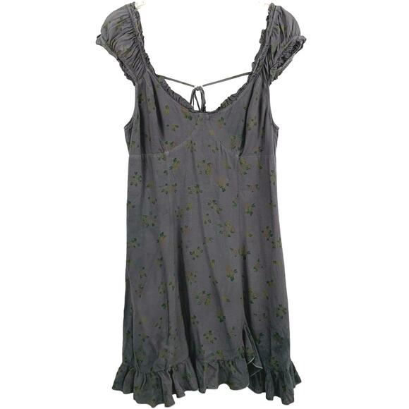 Free People Dresses & Skirts - Free People Dress Mini Sweetheart Coquette Boho Gray Floral Milkmaid Size Medium